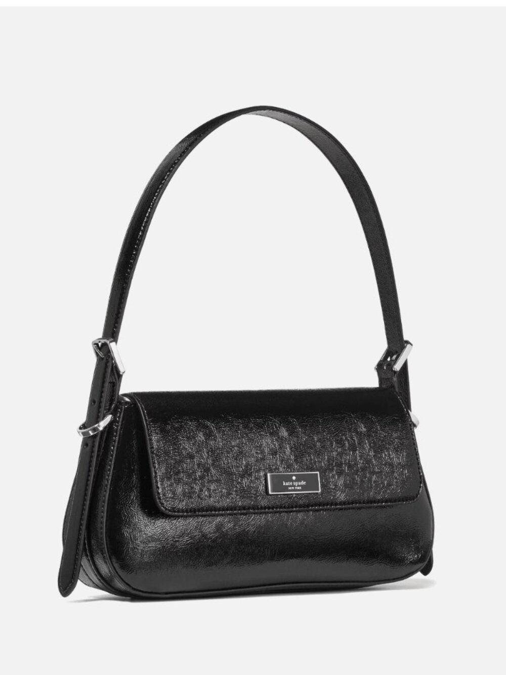New Kate Spade Bridget Shiny Patent Leather Small Flap Shoulder Bag Black
